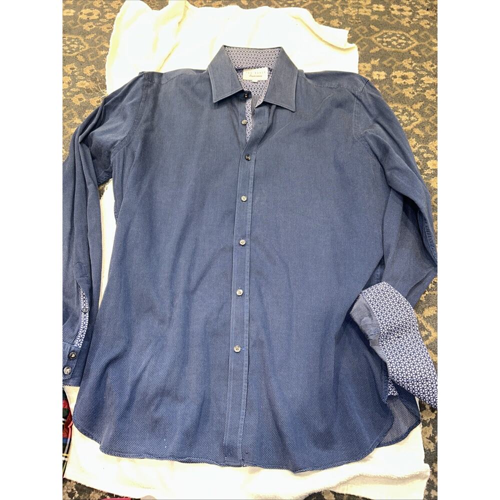 Ted Baker London Mens Dress Shirt Sz 16.5 36/37 Blue long sleeve made in Canada